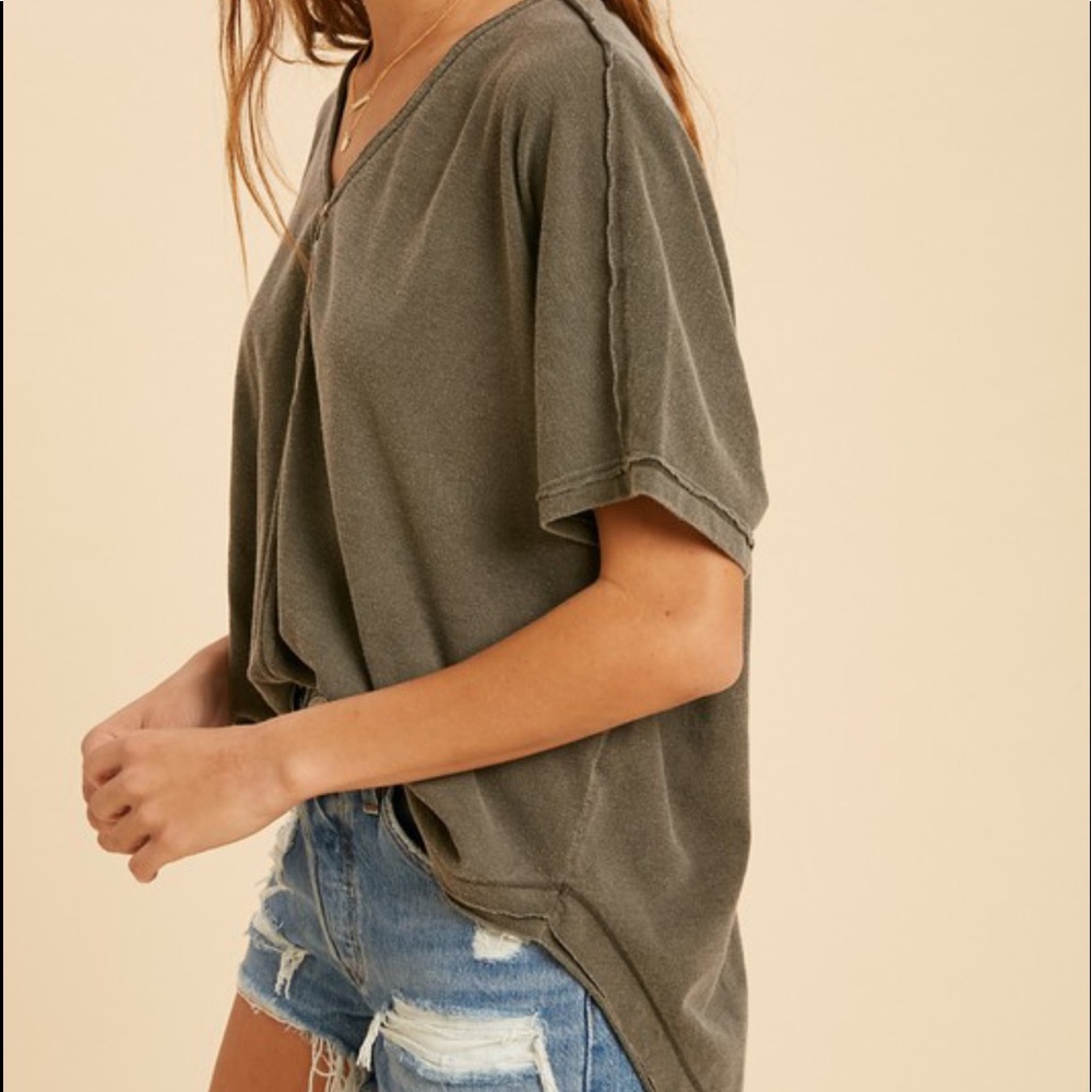 In Loom Gray T-Shirt Top Loose Fitting Raw Edge - Picture 4 of 5